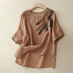 ALEXA LINEN BLOUSE (Brown XS) - | Zavonix