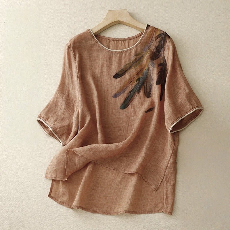 ALEXA LINEN BLOUSE (Brown XS) - | Zavonix