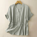 ALICIA LINEN BLOUSE (Light Green XS) - | Zavonix