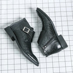 Ambassador Ankle Crocodile - Textured Leather Boots (Black 7) - Leather Shoes | Zavonix