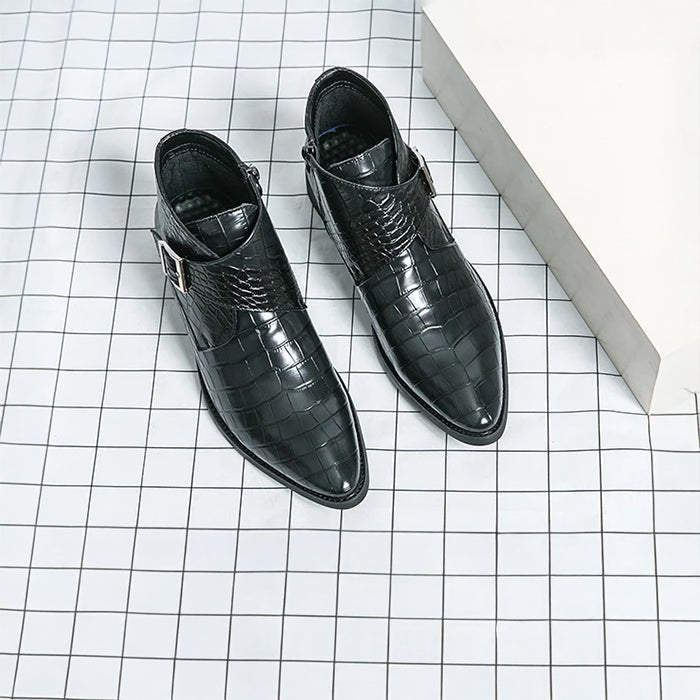 Ambassador Ankle Crocodile - Textured Leather Boots (Black 7) - Leather Shoes | Zavonix