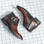 Ambassador Ankle Crocodile - Textured Leather Boots (Black 7) - Leather Shoes | Zavonix