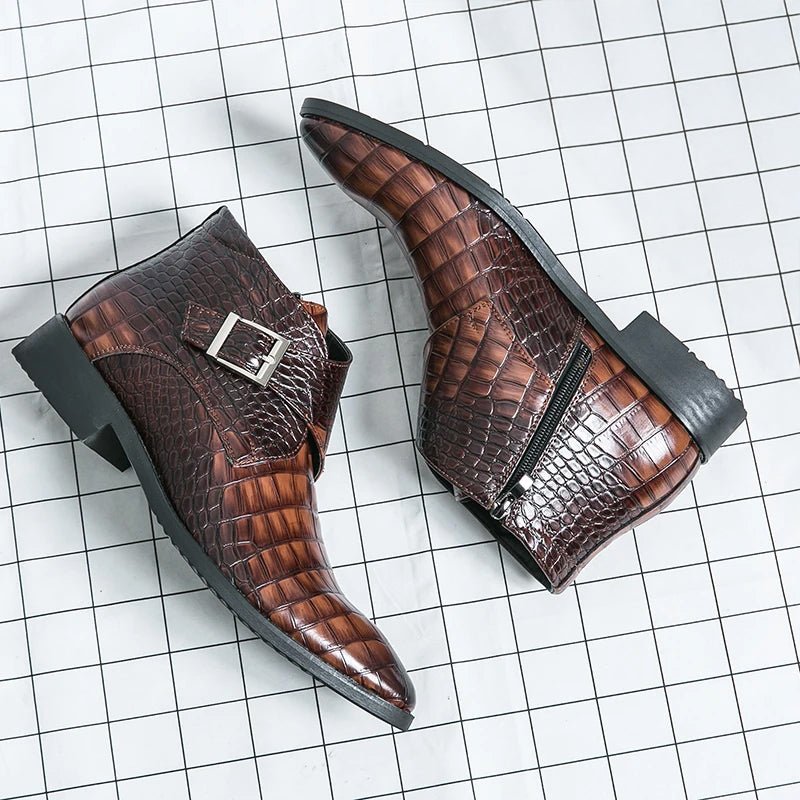 Ambassador Ankle Crocodile - Textured Leather Boots (Black 7) - Leather Shoes | Zavonix