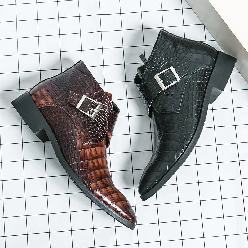 Ambassador Ankle Crocodile - Textured Leather Boots (Black 7) - Leather Shoes | Zavonix