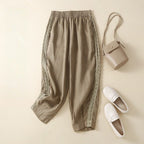AMELIE LINEN TROUSERS (Khaki XS) - | Zavonix