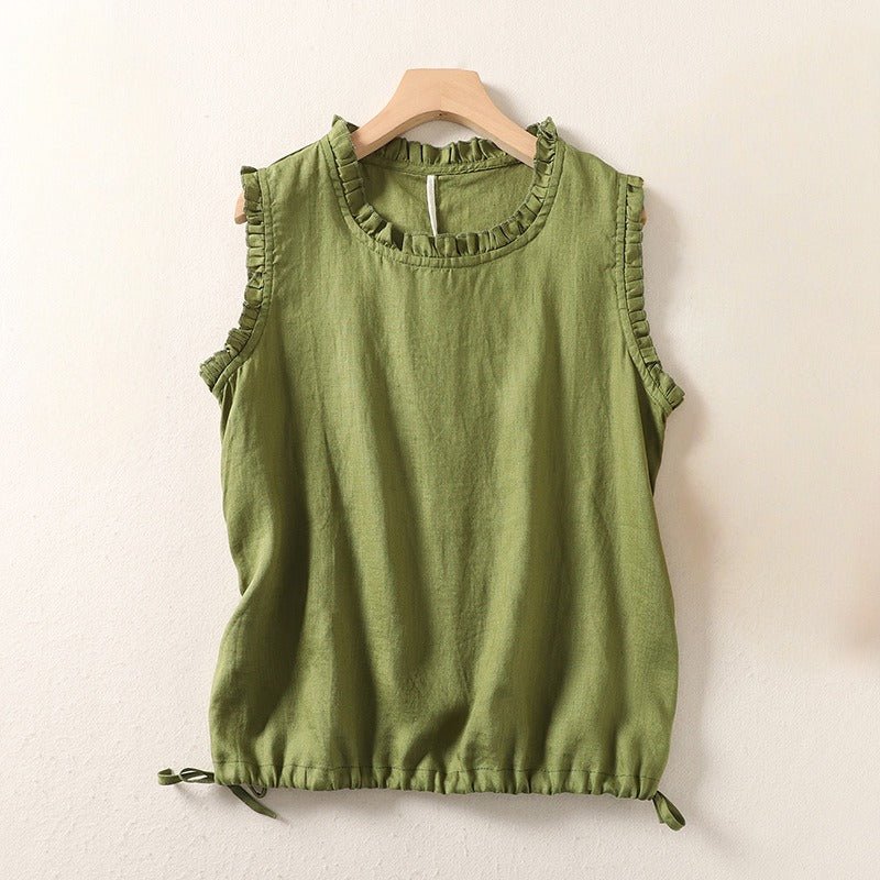 ANNA LINEN TOP (Olive Green XS) - | Zavonix