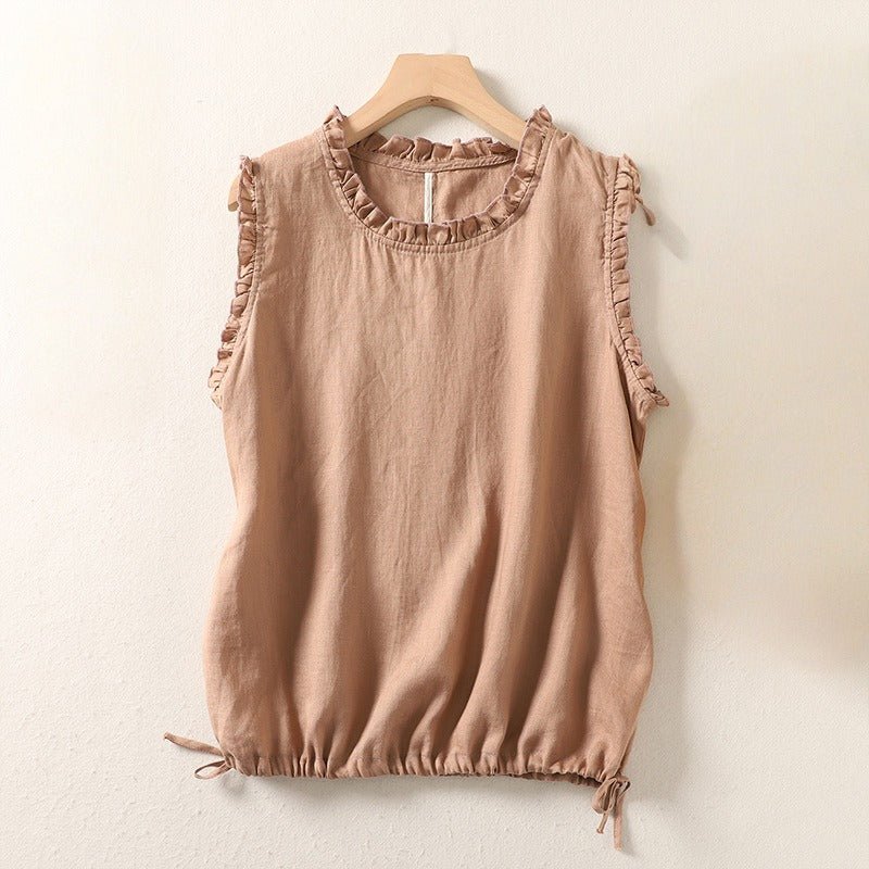 ANNA LINEN TOP (White XS) - | Zavonix