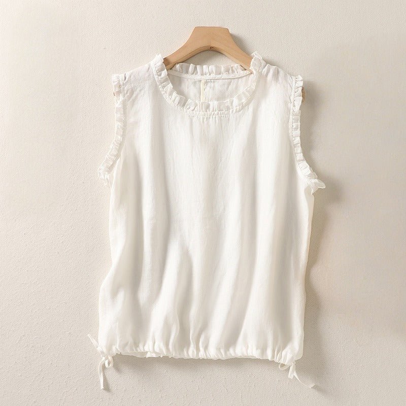 ANNA LINEN TOP (White XS) - | Zavonix