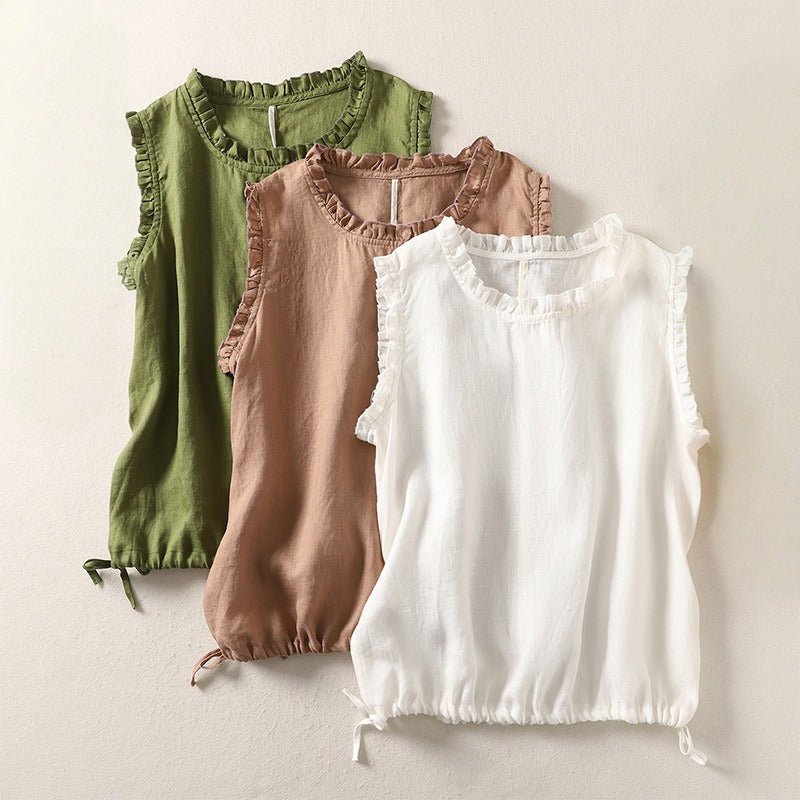 ANNA LINEN TOP (White XS) - | Zavonix