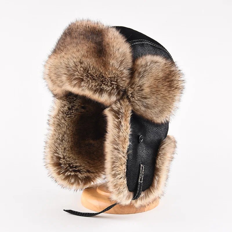 Arctic Aviator Leather Fur Hat (Black Small) - | Zavonix