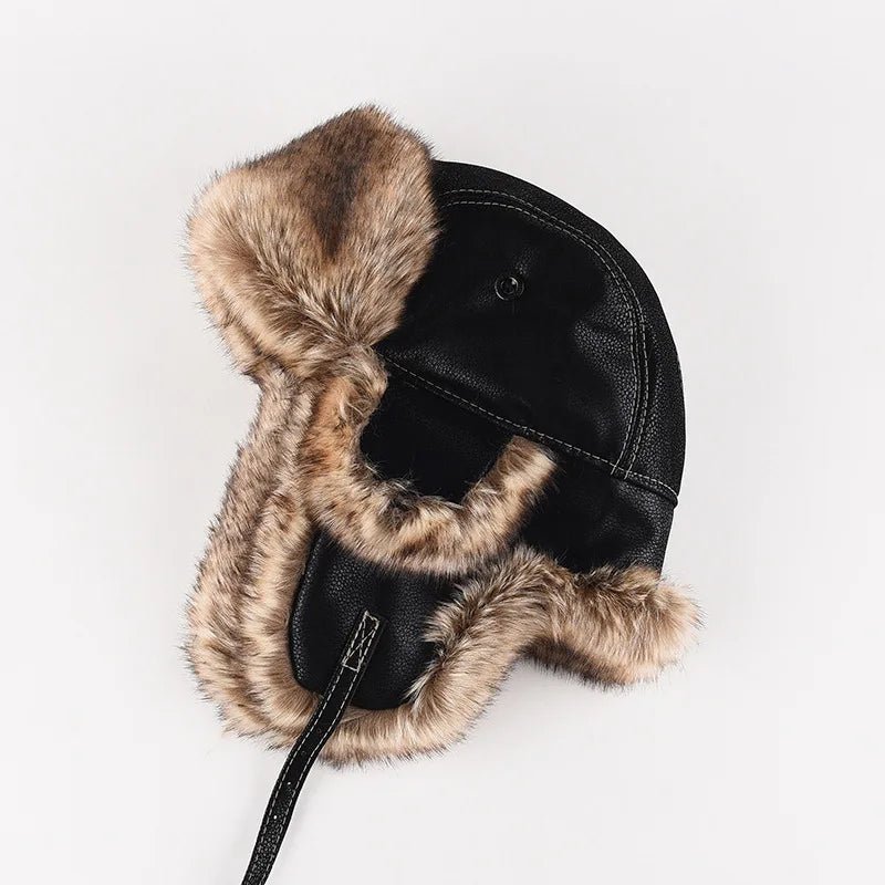 Arctic Aviator Leather Fur Hat (Black Small) - | Zavonix