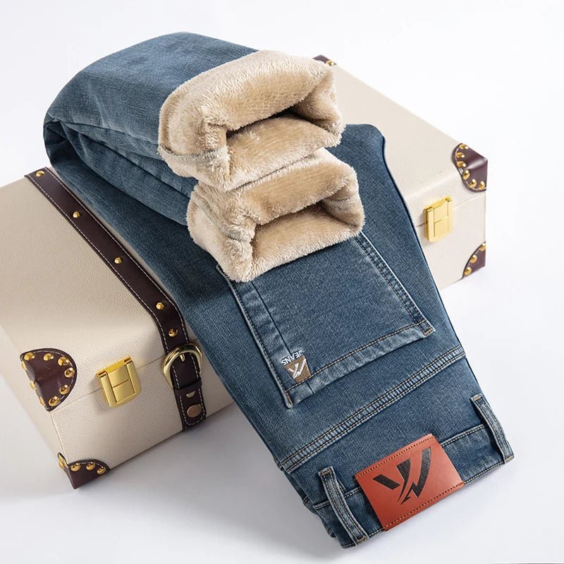 "Arctic Edge" Denim Jeans with Fleece Lining (Deep Blue 28) - | Zavonix