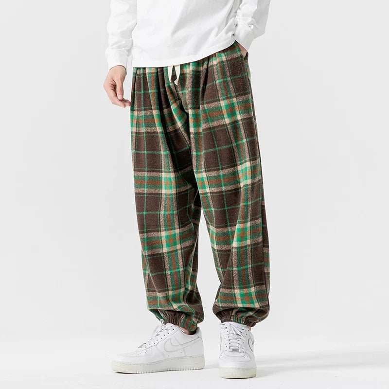 Ardena — Relaxed Fit Plaid Pants with Soft - Touch Fabric (XS Brown) - | Zavonix