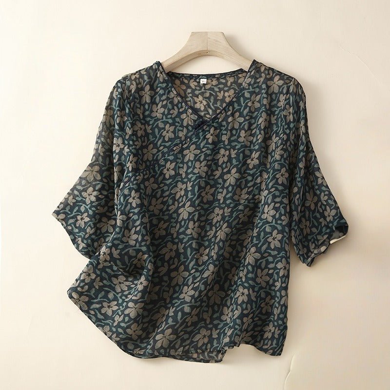ARIA LINEN BLOUSE (Green XS) - | Zavonix