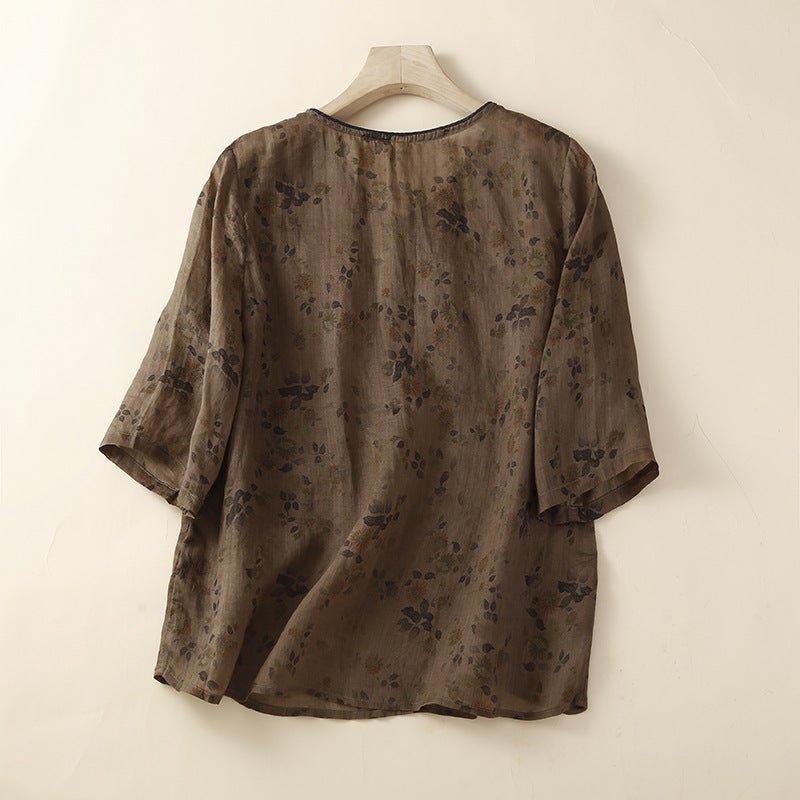 ARIA LINEN BLOUSE (Khaki XS) - | Zavonix