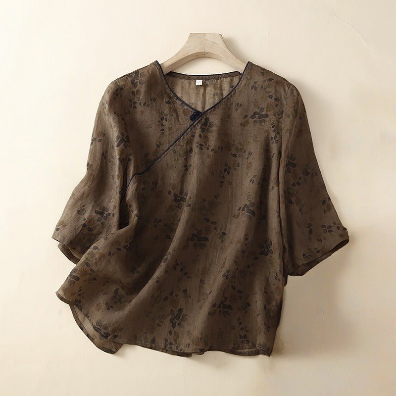 ARIA LINEN BLOUSE (Khaki XS) - | Zavonix