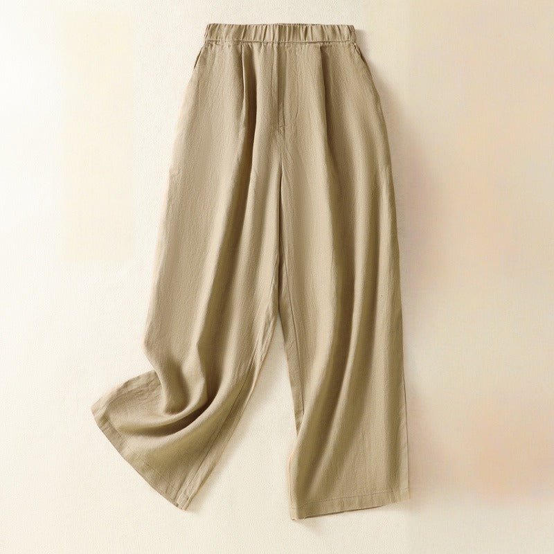 ARIA LINEN PANTS (Khaki XS) - | Zavonix