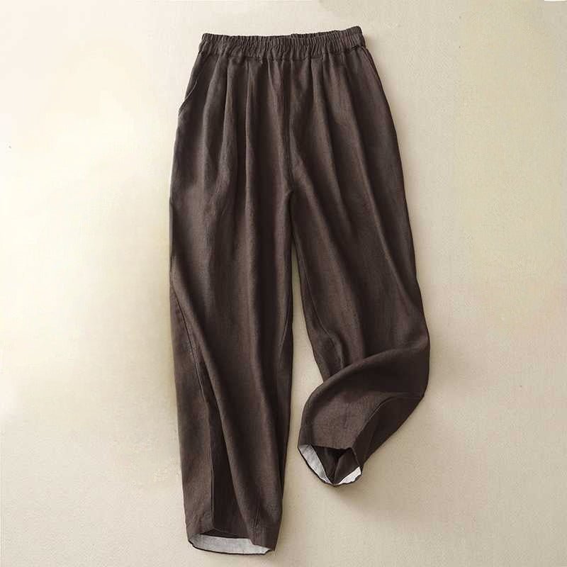 ARIANA LINEN PANTS (Khaki XS) - | Zavonix
