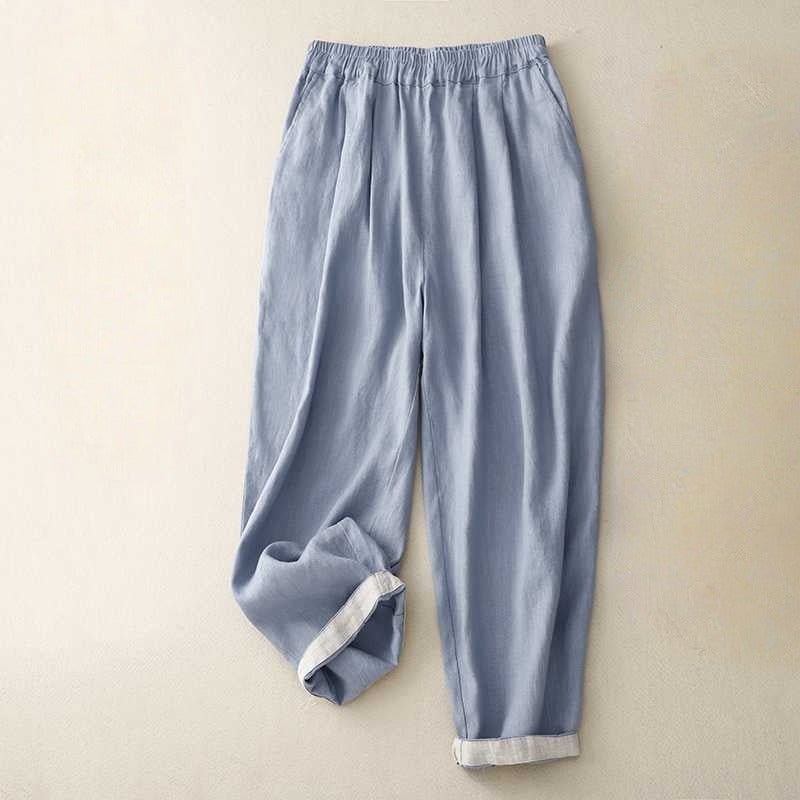 ARIANA LINEN PANTS (Khaki XS) - | Zavonix