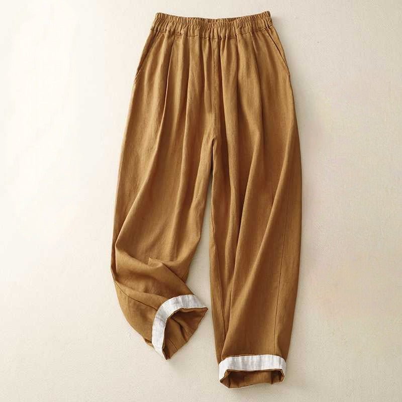 ARIANA LINEN PANTS (Khaki XS) - | Zavonix