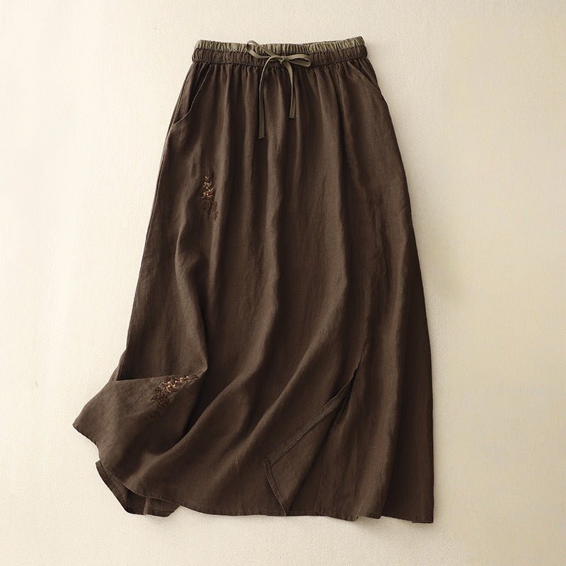 Arlen — Lightweight Linen Pants with Soft - Tied Waistband and Embroidery (Light Beige XS) - | Zavonix