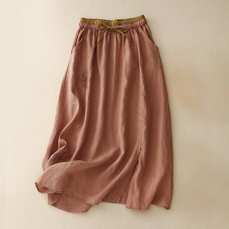 Arlen — Lightweight Linen Pants with Soft - Tied Waistband and Embroidery (Soft Pink XS) - | Zavonix