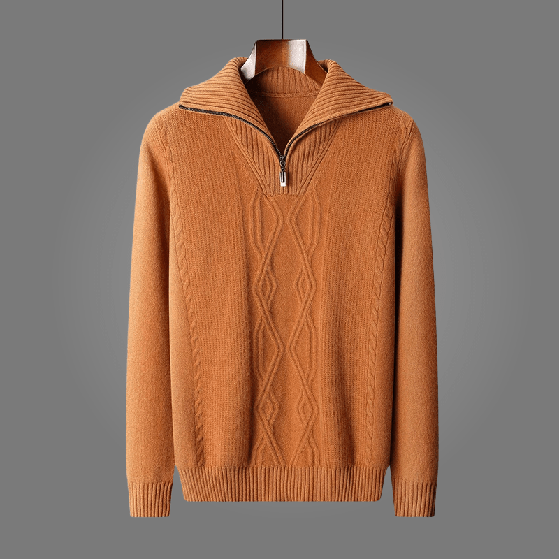 Arlen — Merino Wool Half - Zip Sweater with Adjustable Collar (Orange S) - | Zavonix