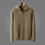 Arlen — Merino Wool Half - Zip Sweater with Adjustable Collar (Olive Green S) - | Zavonix