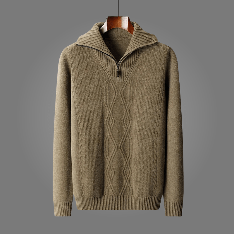 Arlen — Merino Wool Half - Zip Sweater with Adjustable Collar (Olive Green S) - | Zavonix