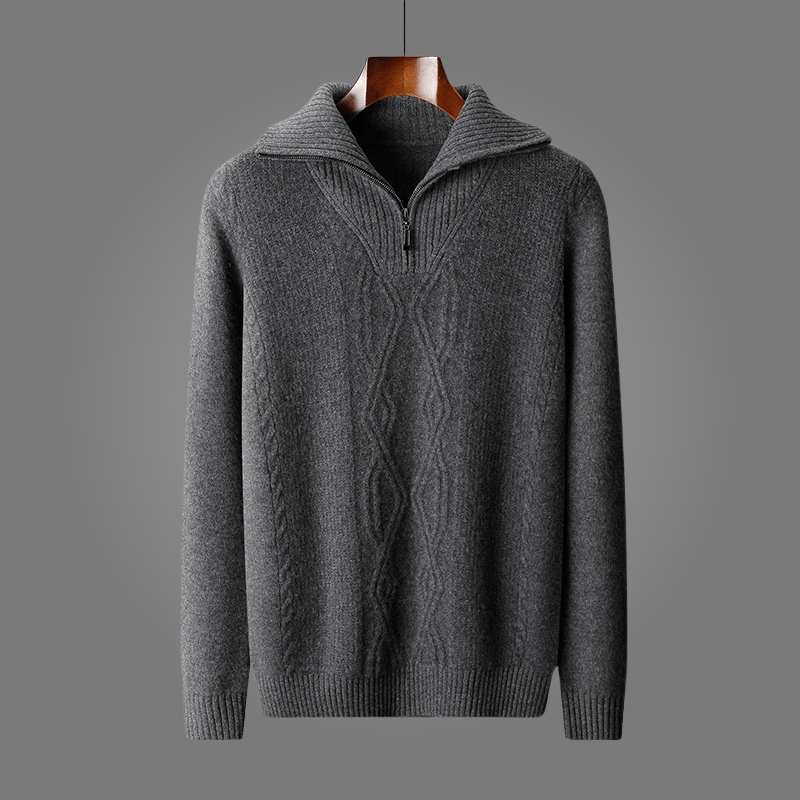 Arlen — Merino Wool Half - Zip Sweater with Adjustable Collar (Orange S) - | Zavonix