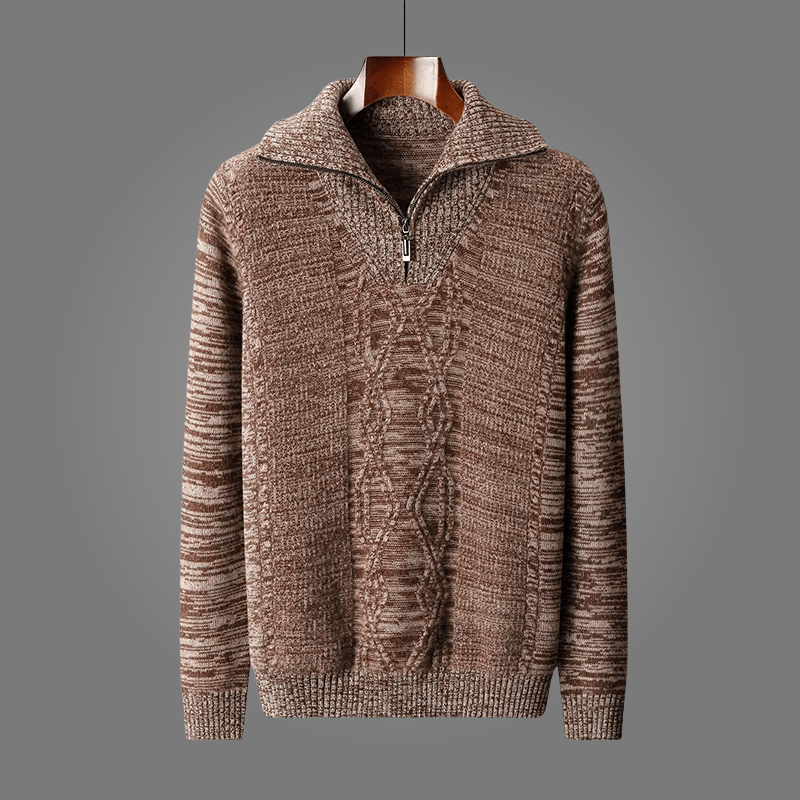 Arlen — Merino Wool Half - Zip Sweater with Adjustable Collar (Brown S) - | Zavonix