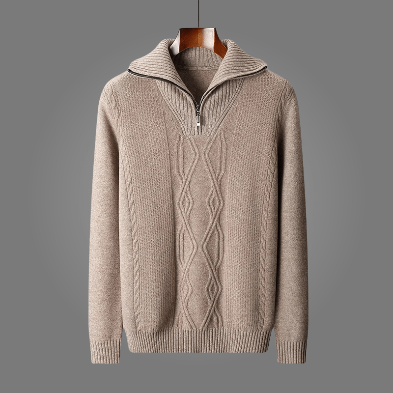 Arlen — Merino Wool Half - Zip Sweater with Adjustable Collar (Orange S) - | Zavonix