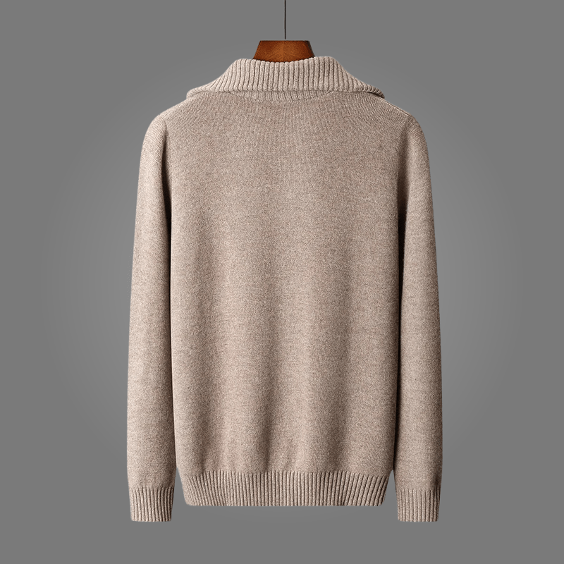 Arlen — Merino Wool Half - Zip Sweater with Adjustable Collar (Camel S) - | Zavonix