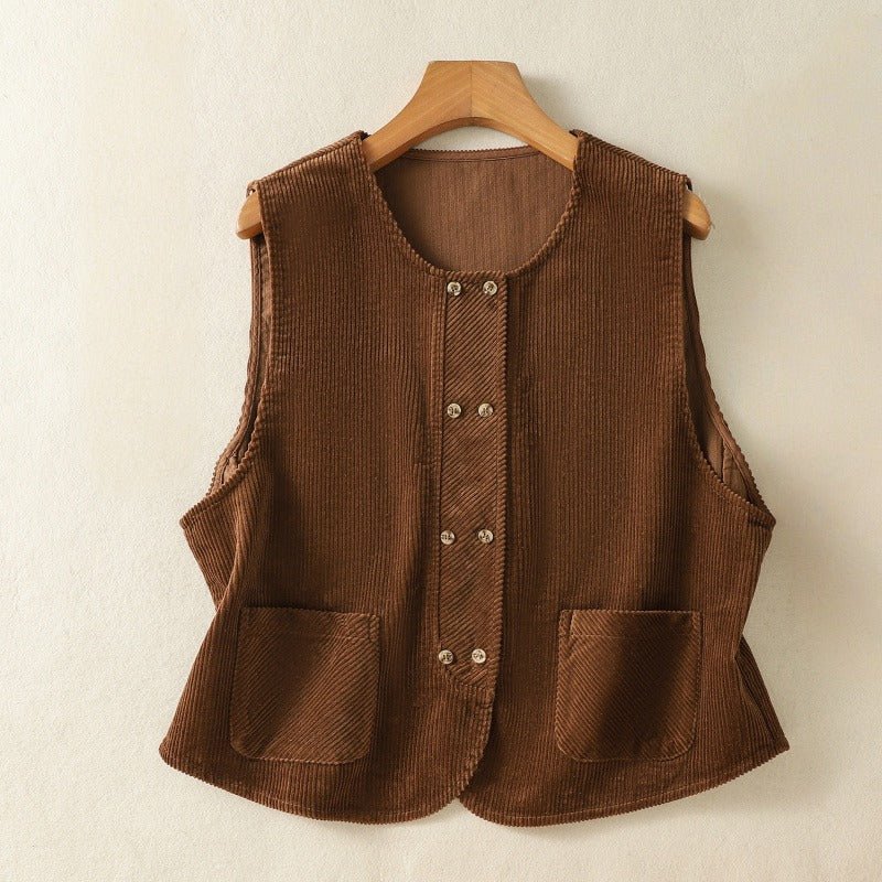 Arlen Vest — Soft Woven Linen Vest with Dual Pockets (Brown XS) - | Zavonix