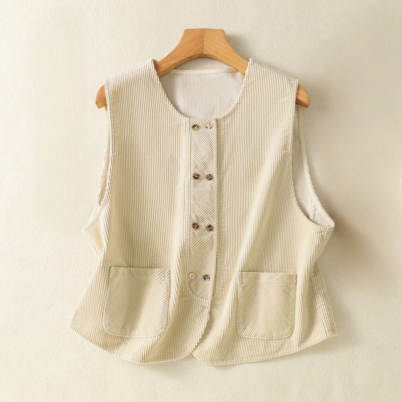 Arlen Vest — Soft Woven Linen Vest with Dual Pockets (Cream XS) - | Zavonix