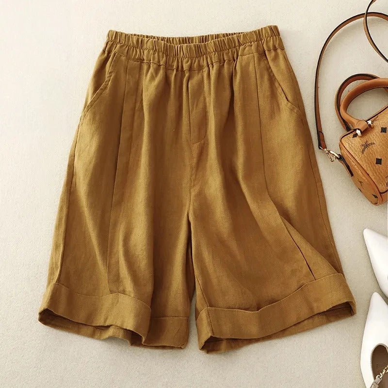Arlena Linen Shorts — Breathable Tailored Linen Cotton Blend Shorts (Orange XS) - | Zavonix