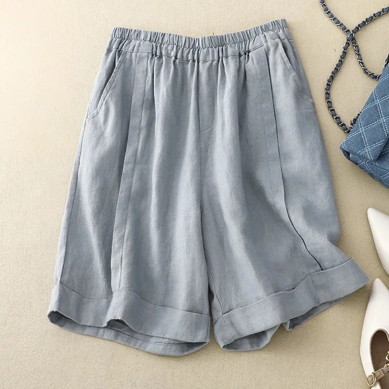 Arlena Linen Shorts — Breathable Tailored Linen Cotton Blend Shorts (Blue XS) - | Zavonix