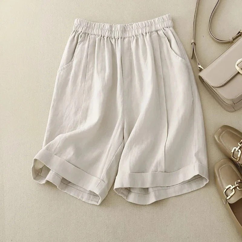 Arlena Linen Shorts — Breathable Tailored Linen Cotton Blend Shorts (Cream XS) - | Zavonix
