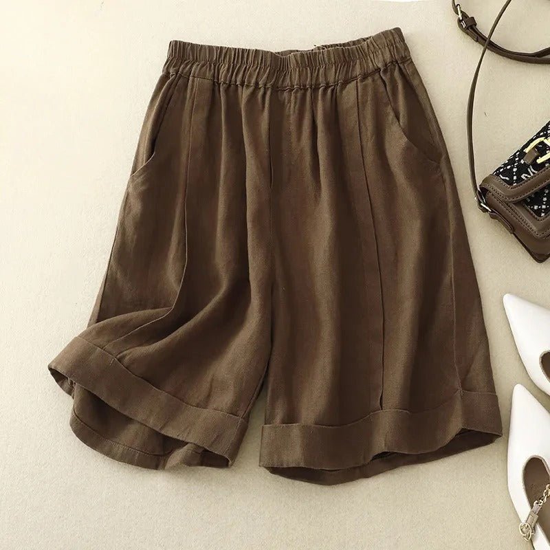 Arlena Linen Shorts — Breathable Tailored Linen Cotton Blend Shorts (Brown XS) - | Zavonix