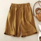 Arlena Linen Shorts — Breathable Tailored Linen Cotton Blend Shorts (Brown XS) - | Zavonix