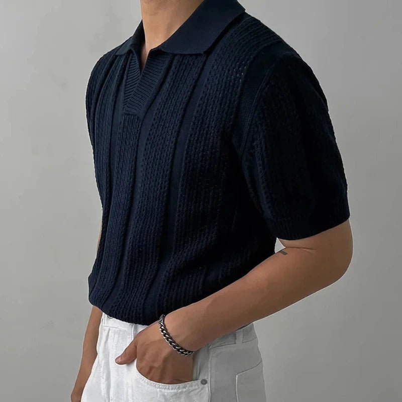 Arlenis — Lightweight Cotton Polo Shirt with Breathable V - Neck (Navy Blue S) - | Zavonix