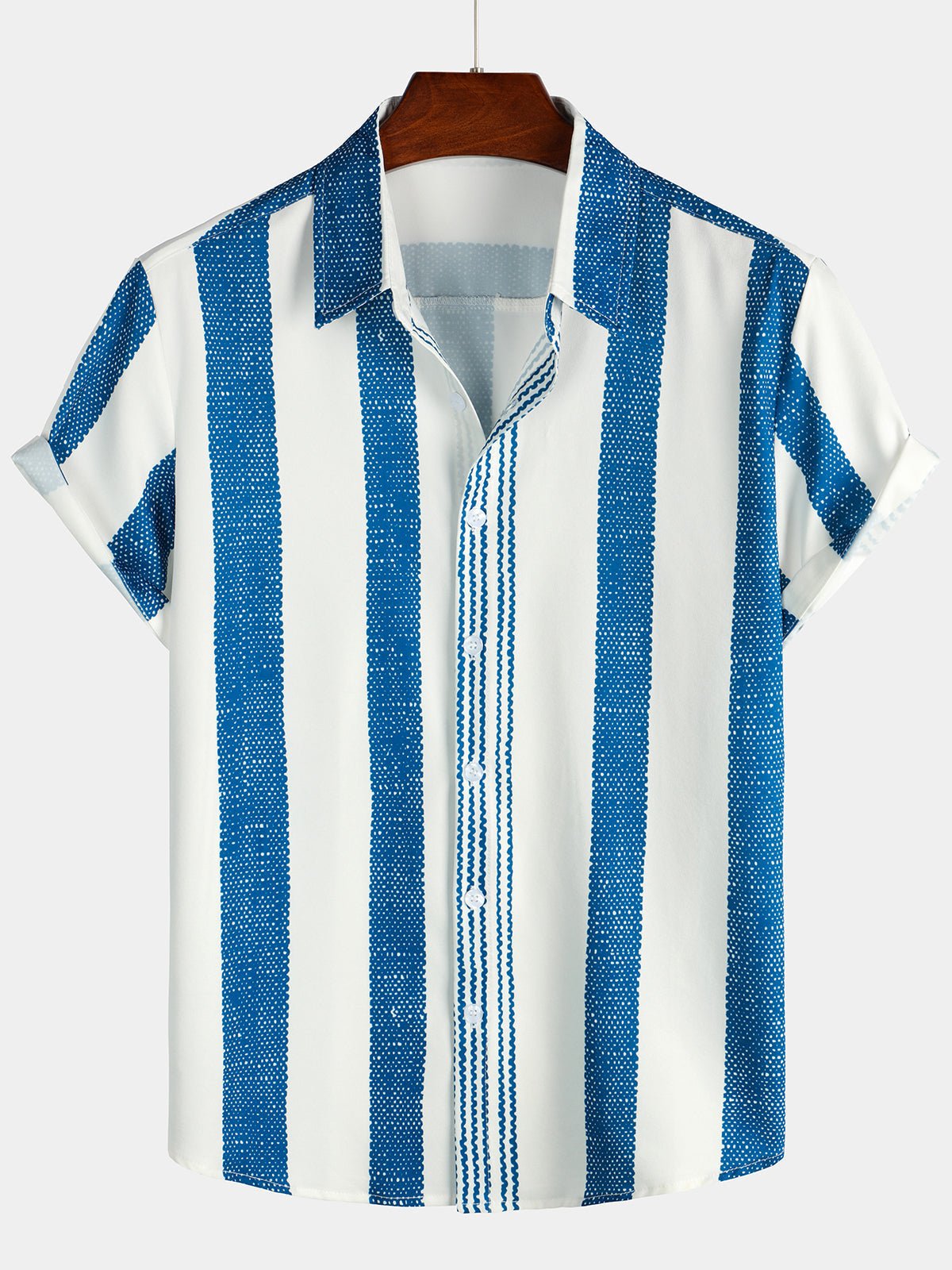 Arleno — Men’s Blue Cotton Casual Short - Sleeve Shirt (Blue S) - | Zavonix