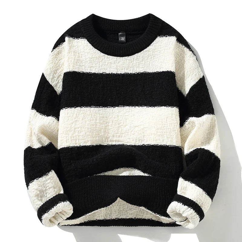 Arlow Sweater — Cozy Thick Knit Striped Pullover for Cooler Weather (Black S) - | Zavonix
