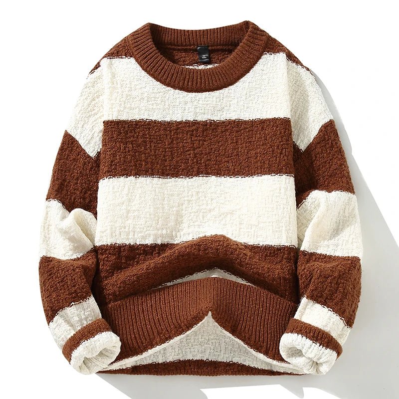 Arlow Sweater — Cozy Thick Knit Striped Pullover for Cooler Weather (Brown S) - | Zavonix