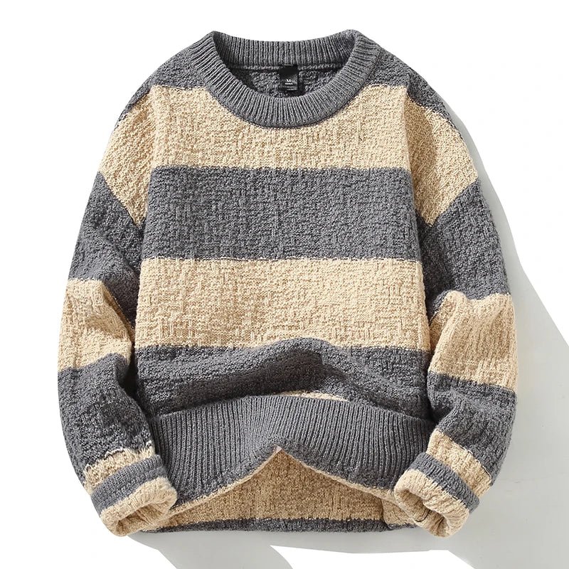 Arlow Sweater — Cozy Thick Knit Striped Pullover for Cooler Weather (Dark Grey S) - | Zavonix