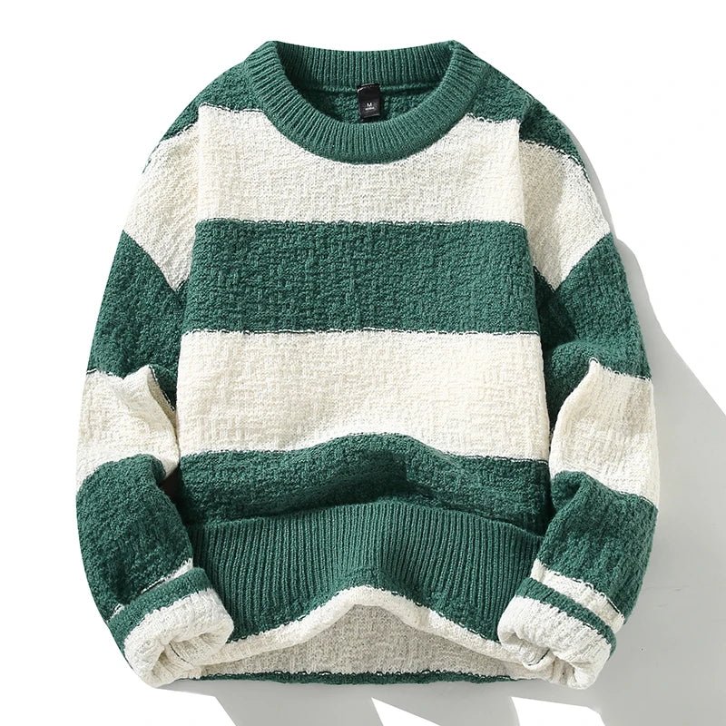 Arlow Sweater — Cozy Thick Knit Striped Pullover for Cooler Weather (Black S) - | Zavonix