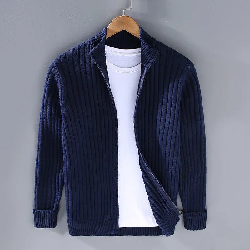 Arveno — Breathable Heavy Cotton Knit Jacket with Open Front Design (Navy S) - | Zavonix