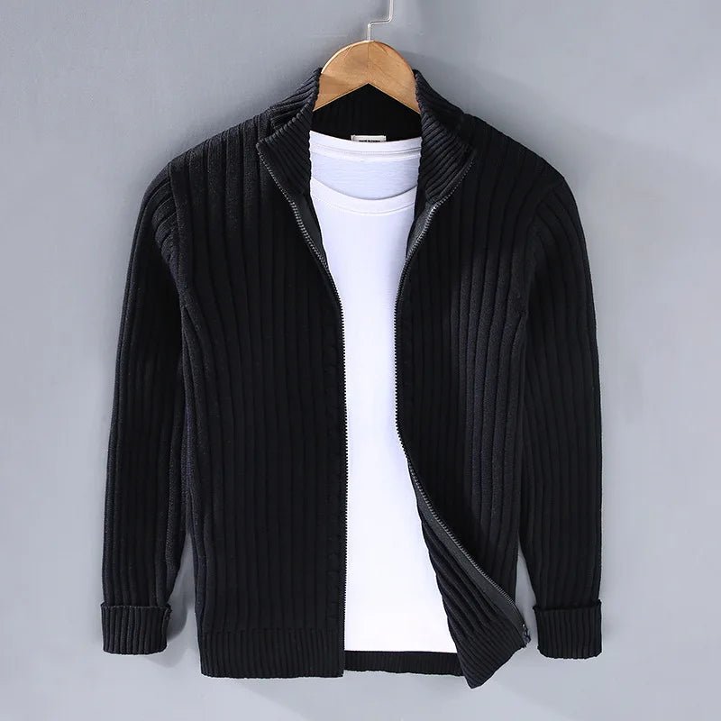 Arveno — Breathable Heavy Cotton Knit Jacket with Open Front Design (Navy S) - | Zavonix