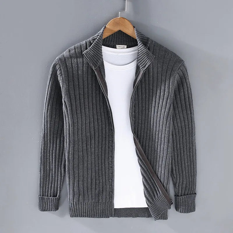 Arveno — Breathable Heavy Cotton Knit Jacket with Open Front Design (Navy S) - | Zavonix