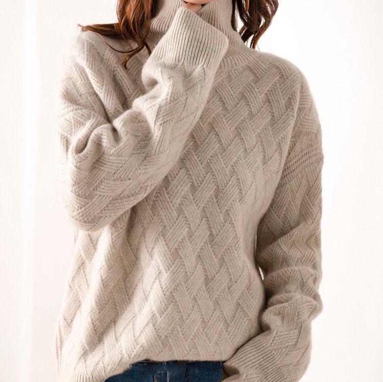 Aurora Mock Neck Cashmere Sweater (Beige S) - Women's Clothing | Zavonix
